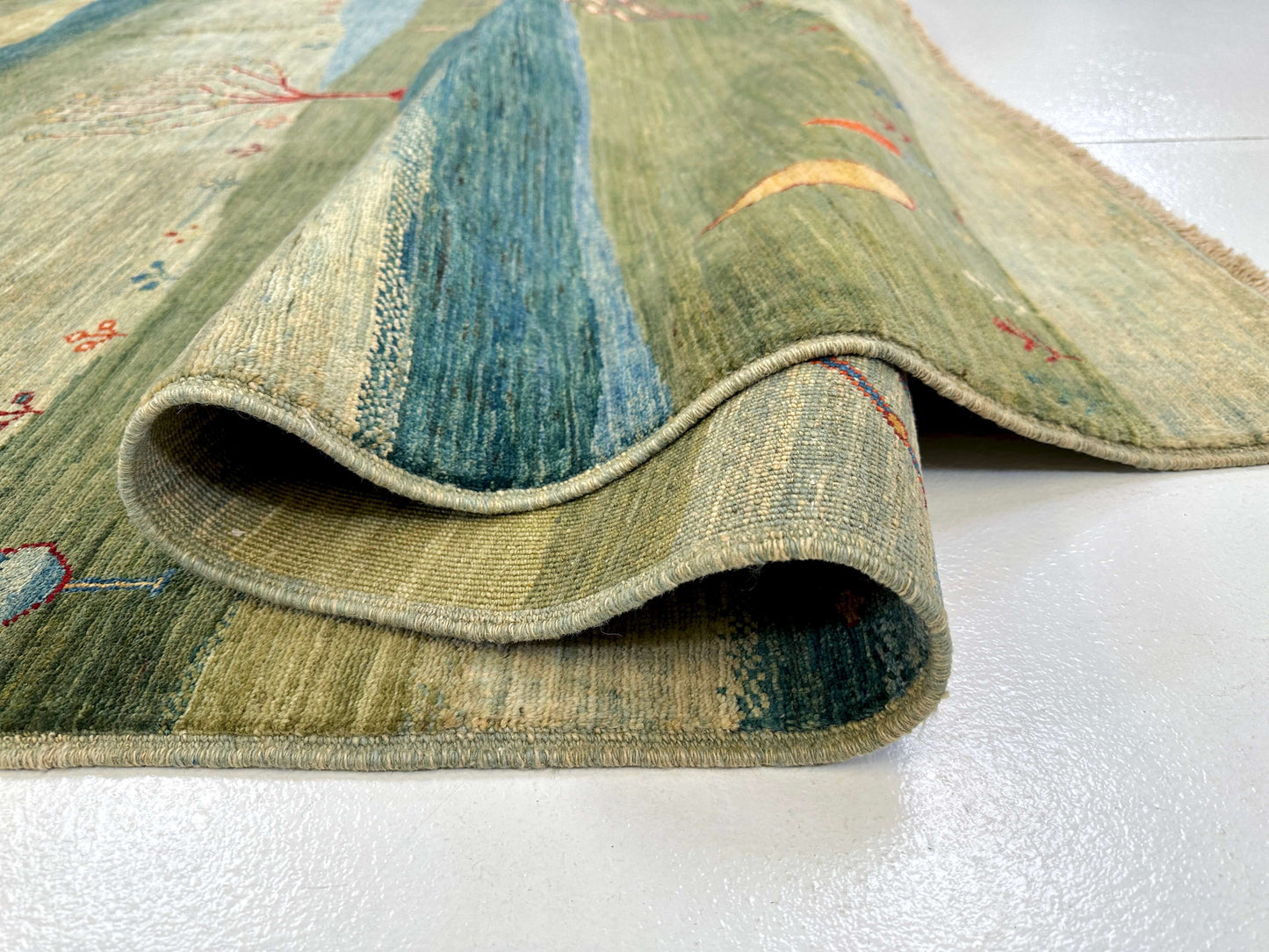 Scenic Afghan Gabbeh (8'02"x9'06") greens/blues