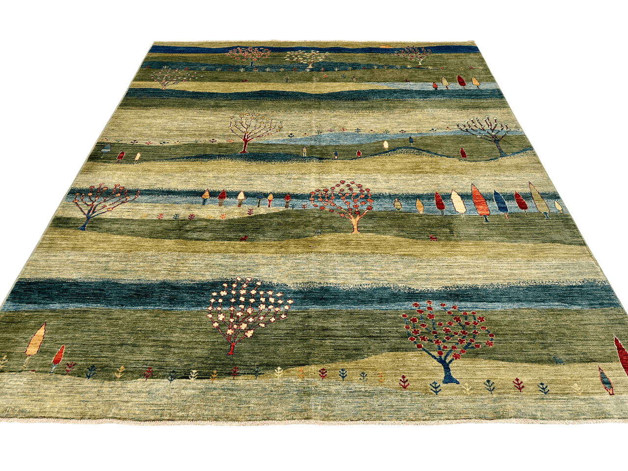 Scenic Afghan Gabbeh (8'02"x9'06") greens/blues