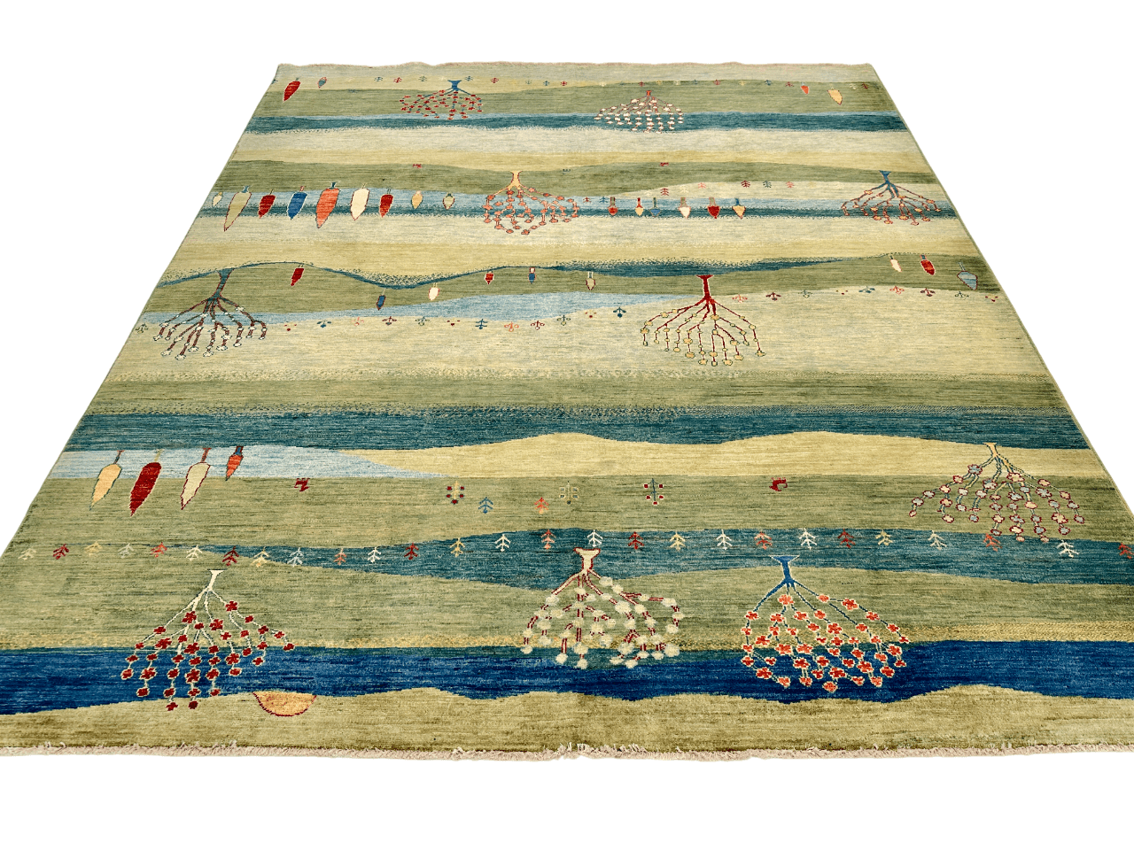 Scenic Afghan Gabbeh (8'02"x9'06") greens/blues