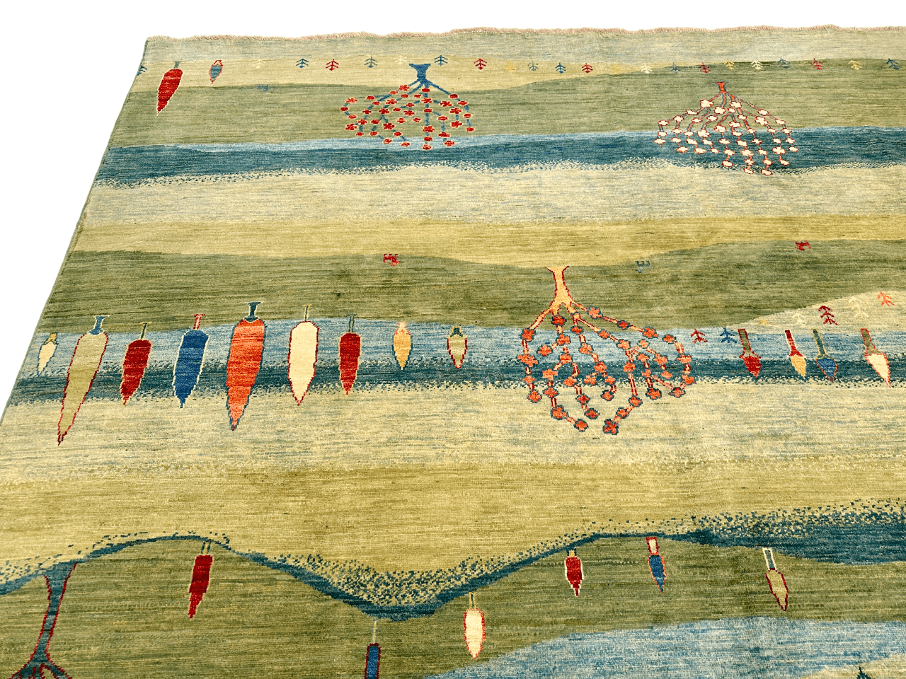 Scenic Afghan Gabbeh (8'02"x9'06") greens/blues