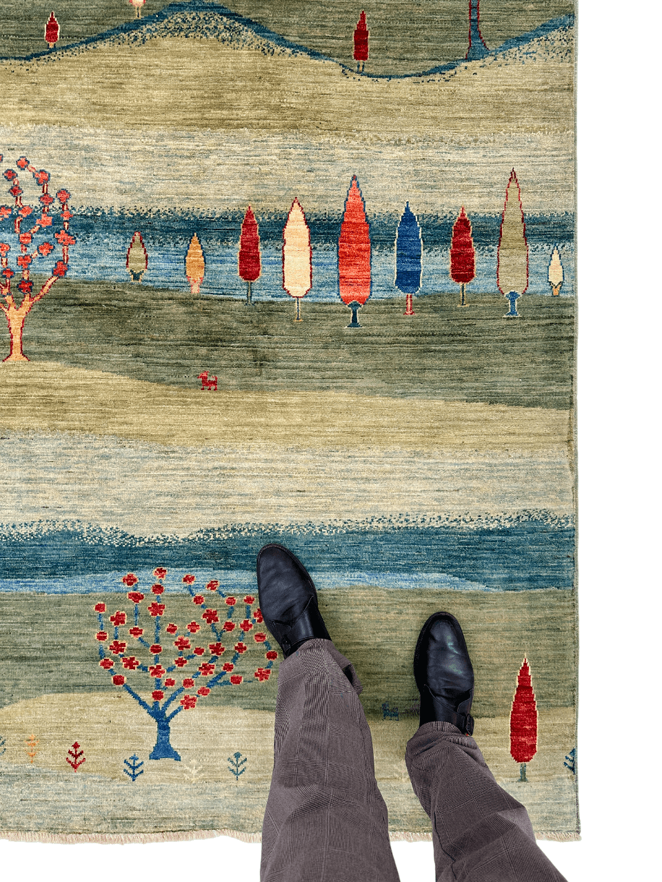 Scenic Afghan Gabbeh (8'02"x9'06") greens/blues