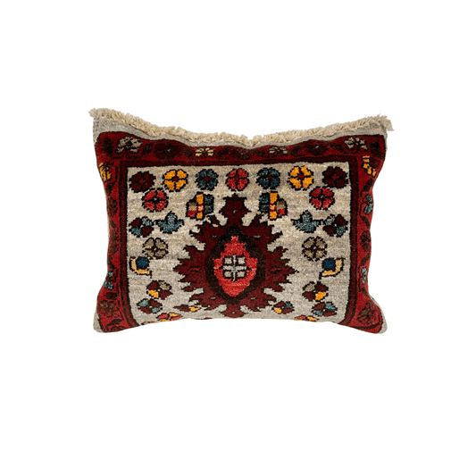 Afghan Made Veg.Dye Pillow gray/dk.red 11"x16"