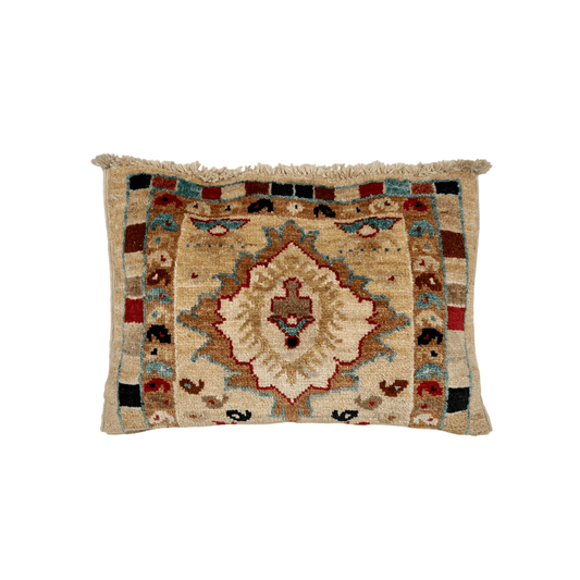 Afghan Made Veg.Dye Pillow ivory/multicolor 11"x17"