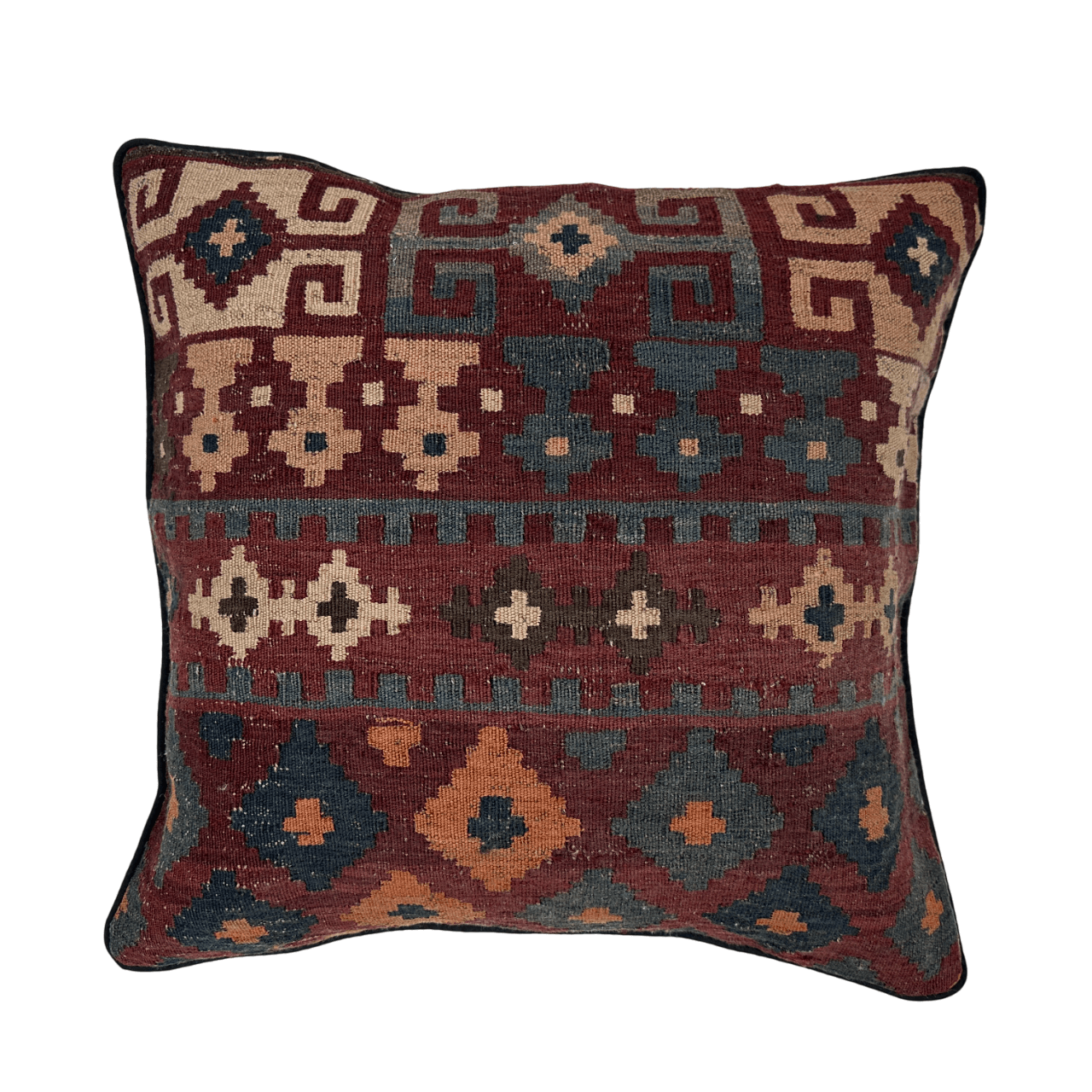 Afghan Down-Filled Wool Kilim Pillow 19"x19"