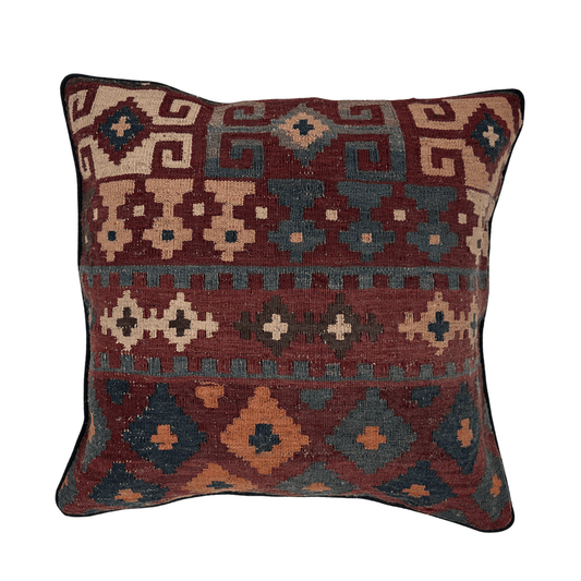 Afghan Down-Filled Wool Kilim Pillow 19"x19"