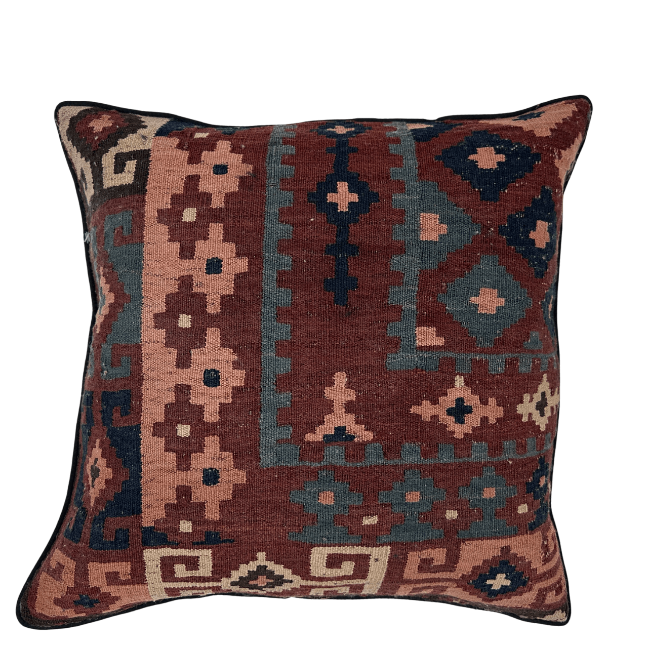 Afghan Down-Filled Wool Kilim Pillow 19"x19"
