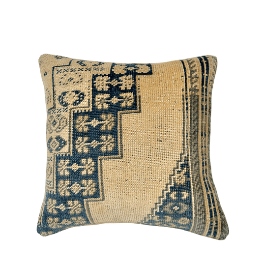 Vintage Turkish Oushak Rug Pillow 17"x17"