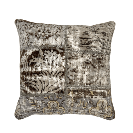 Gray Turkish Overdyed Patchwork Pillow 19"x19"