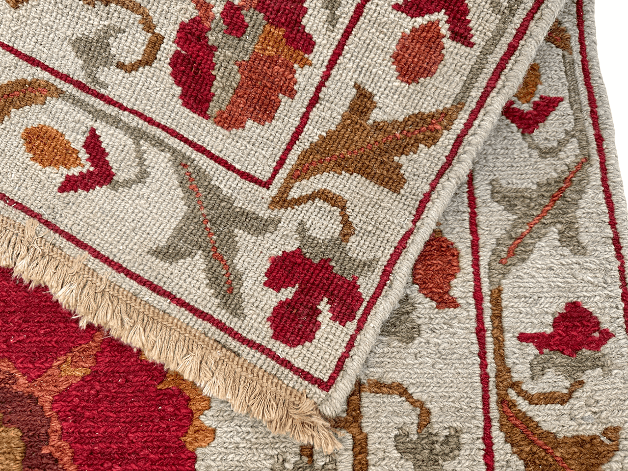 Reversible/2-Sided Soumak Flat Weave (3x10 Runner) ivory/red