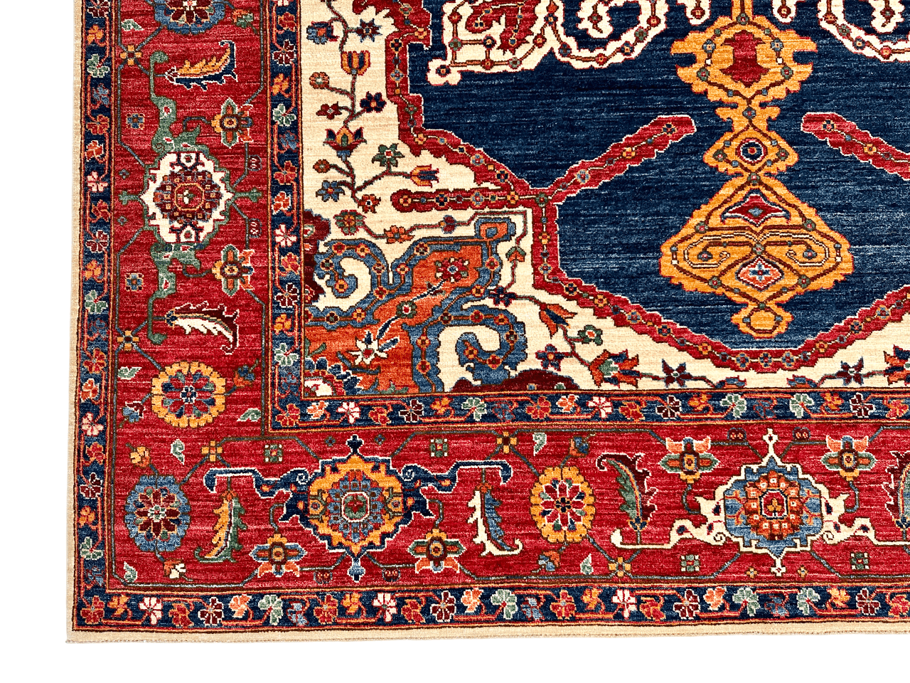 Afghan Heriz (8'00"x9'10") navy/ivory/red