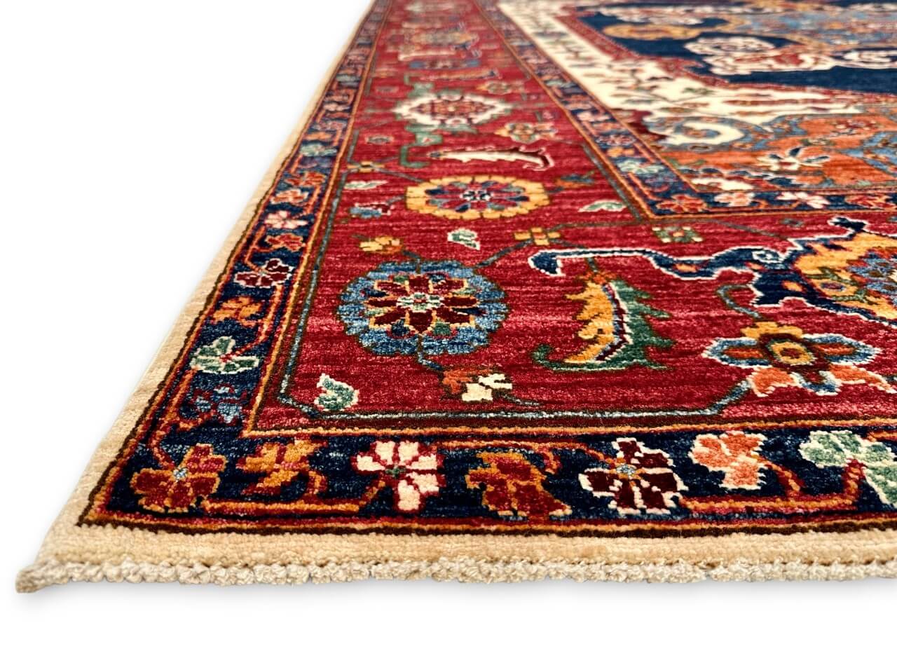 Afghan Heriz (8'00"x9'10") navy/ivory/red
