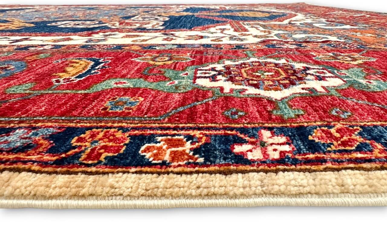 Afghan Heriz (8'00"x9'10") navy/ivory/red