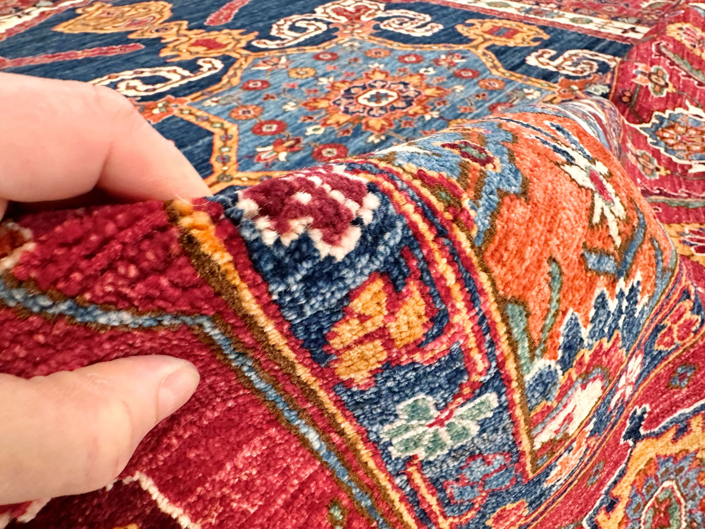 Afghan Heriz (8'00"x9'10") navy/ivory/red