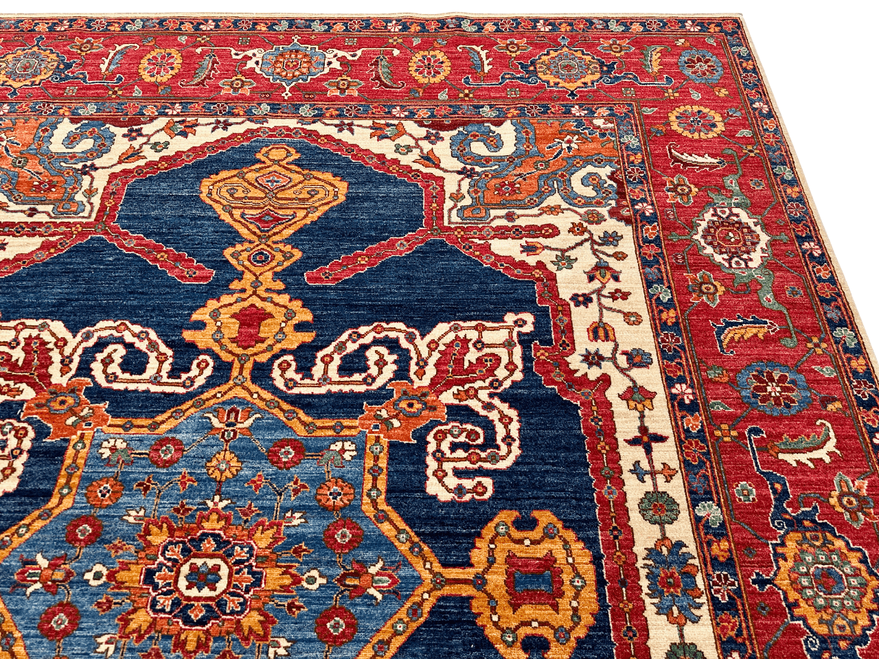 Afghan Heriz (8'00"x9'10") navy/ivory/red