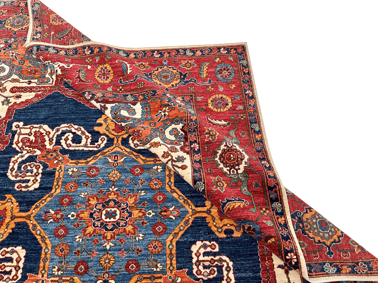 Afghan Heriz (8'00"x9'10") navy/ivory/red