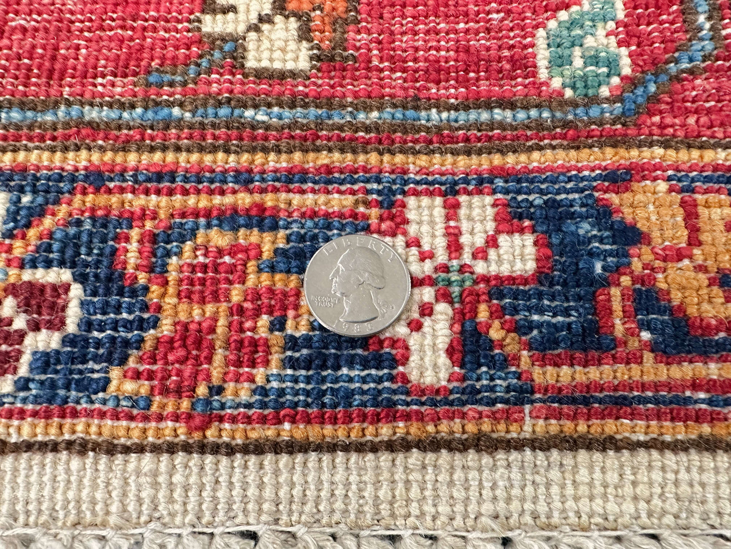 Afghan Heriz (8'00"x9'10") navy/ivory/red