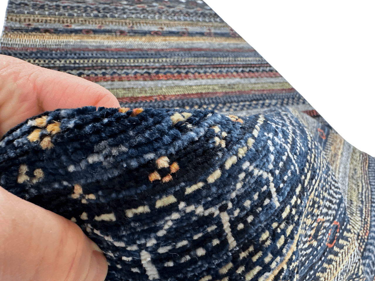 Luri Gabbeh - Grass Design (2'08"x9'09") Navy