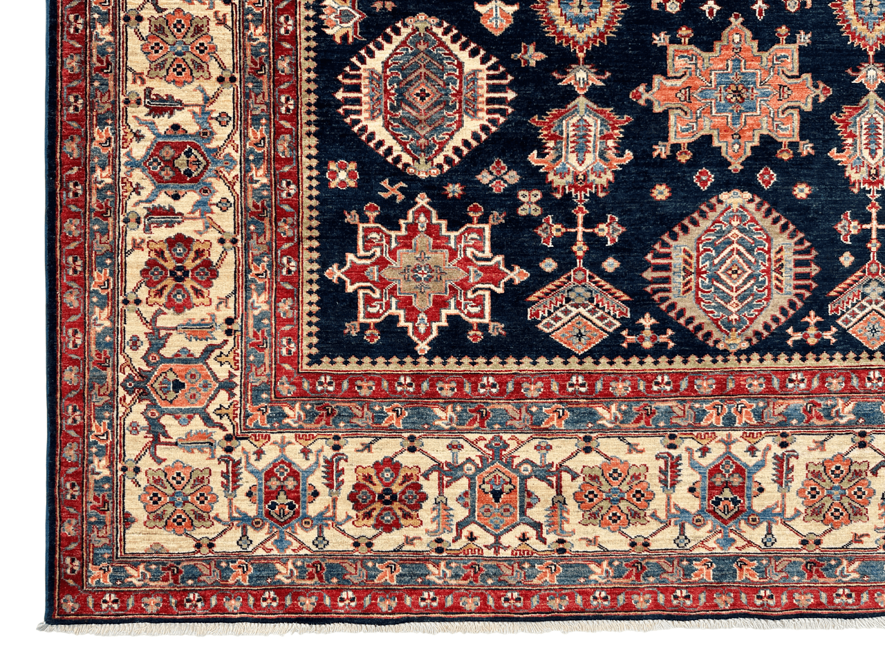 Super Kazak (8'00"x9'08") indigo/ivory