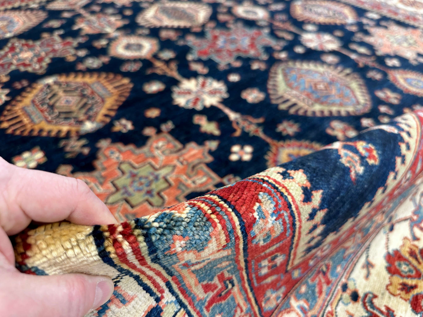 Super Kazak (8'00"x9'08") indigo/ivory
