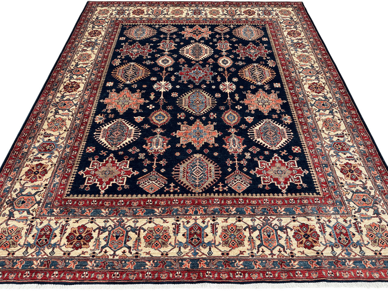 Super Kazak (8'00"x9'08") indigo/ivory