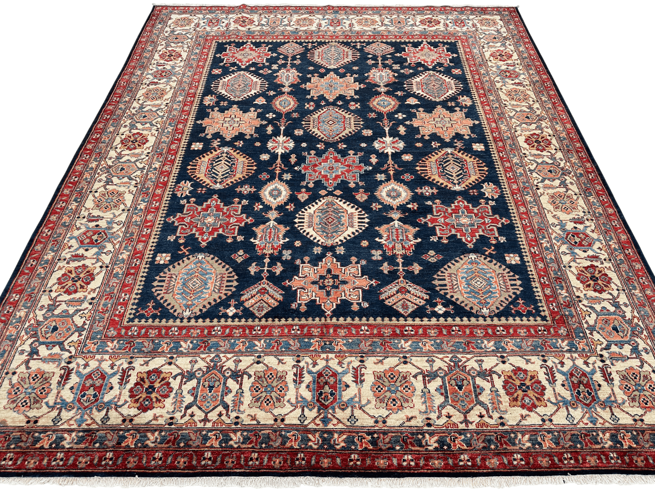 Super Kazak (8'00"x9'08") indigo/ivory