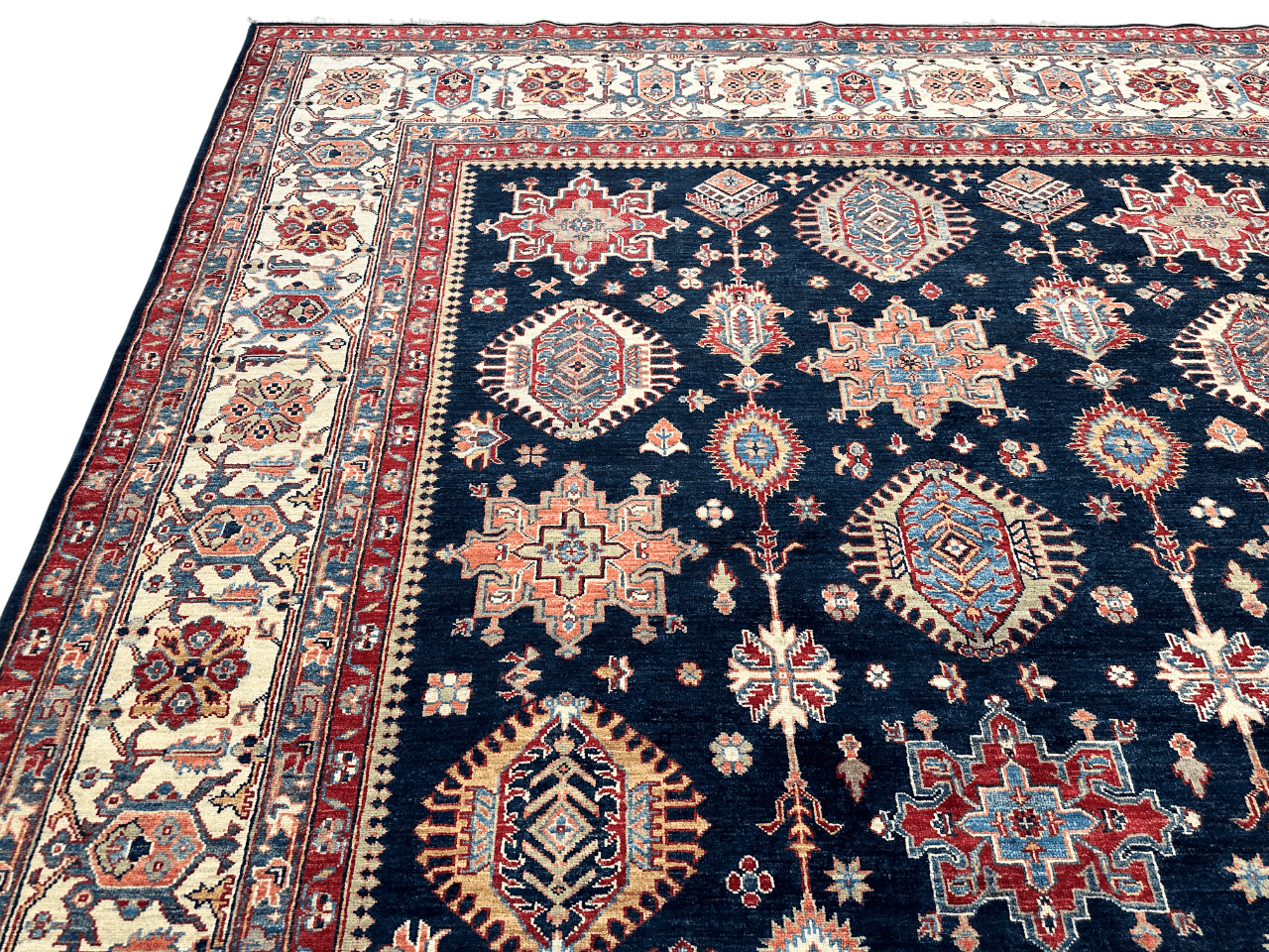Super Kazak (8'00"x9'08") indigo/ivory
