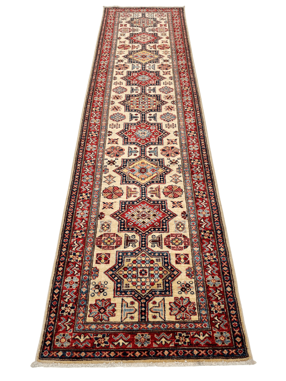 Super Kazak (2'08"x9'10") ivory/red