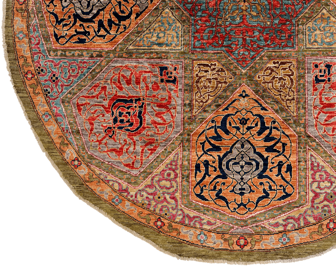 Afghan Arabesque (7' Round*) red/copper/olive