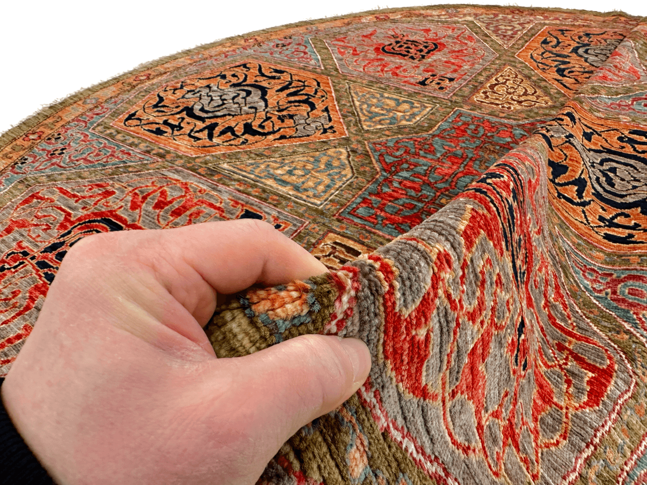 Afghan Arabesque (7' Round*) red/copper/olive