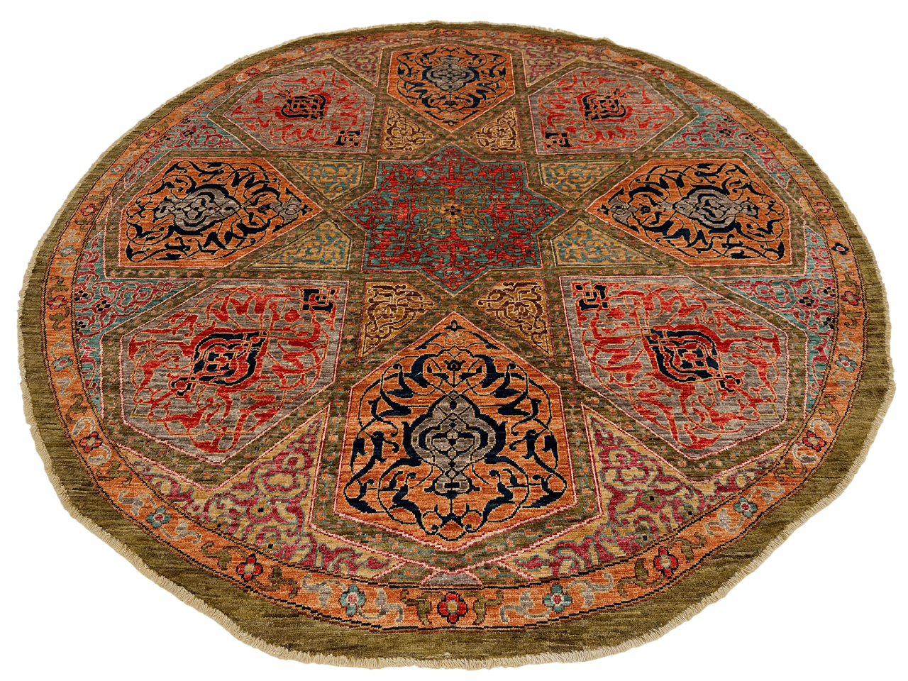 Afghan Arabesque (7' Round*) red/copper/olive