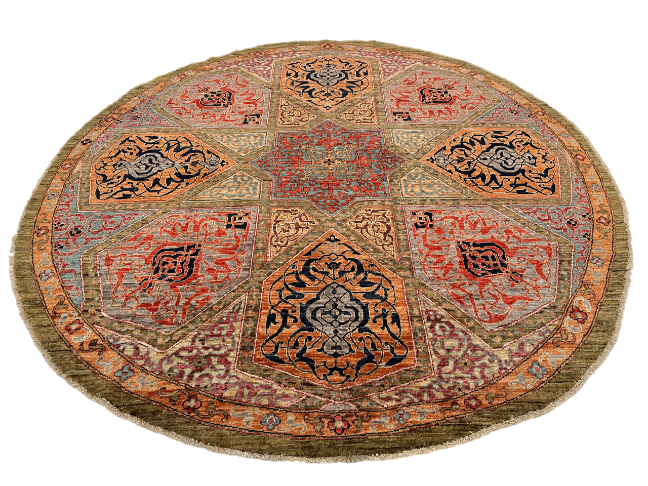 Afghan Arabesque (7' Round*) red/copper/olive