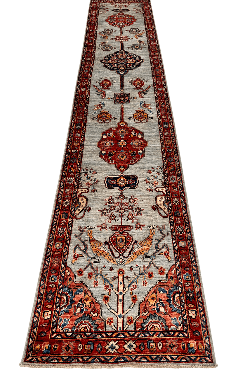 Vase/Medallions (2'07"x12'09") light blue/rust