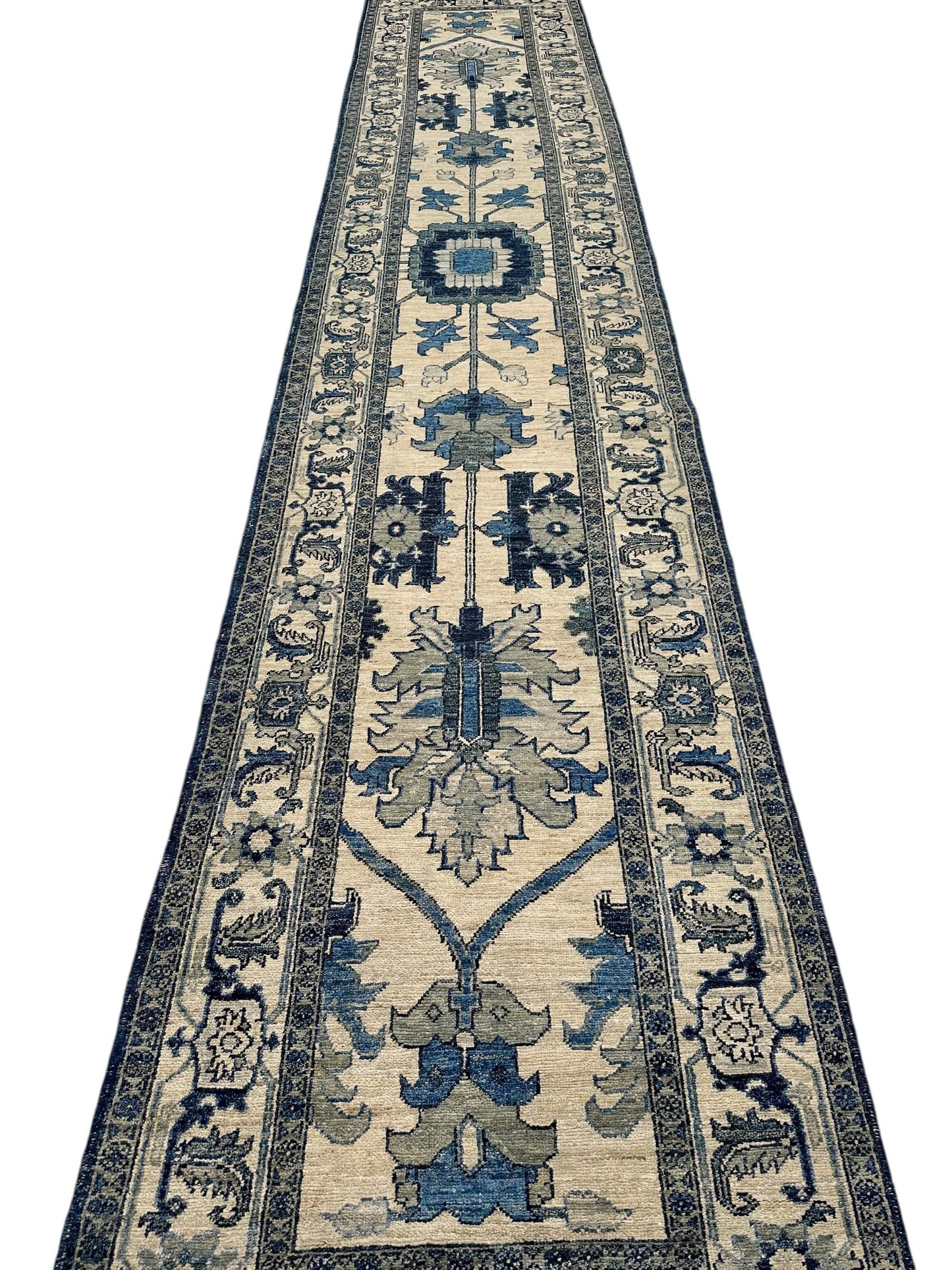 Afghan Heriz (2'11"x14'08") ivory/indigo/green