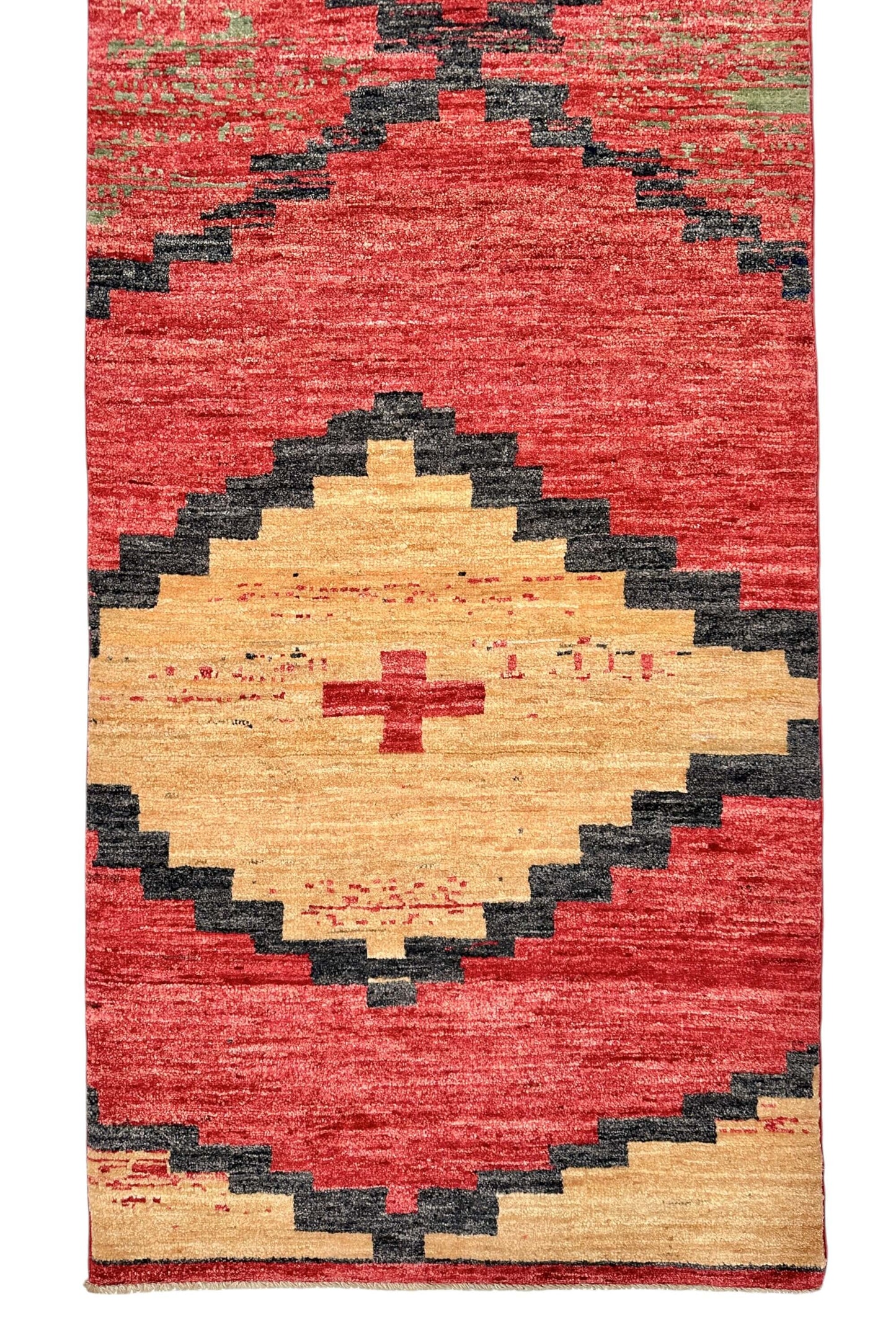 Afghan Navajo-Style Gabbeh (2'08"x9'09") red/gold