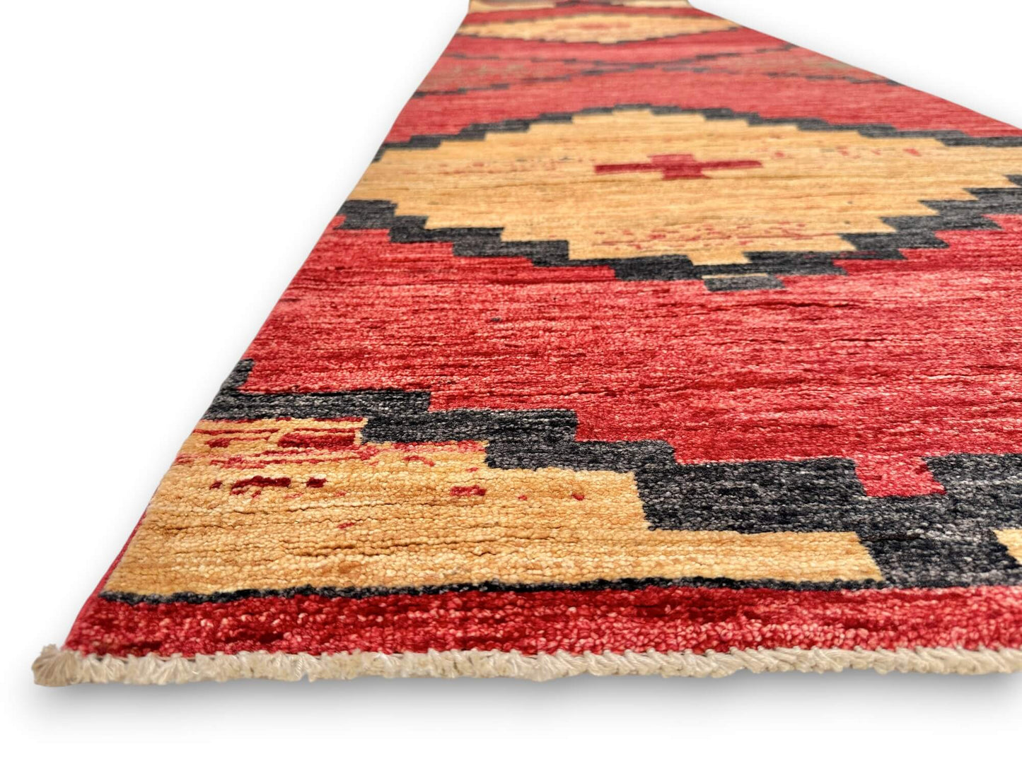 Afghan Navajo-Style Gabbeh (2'08"x9'09") red/gold