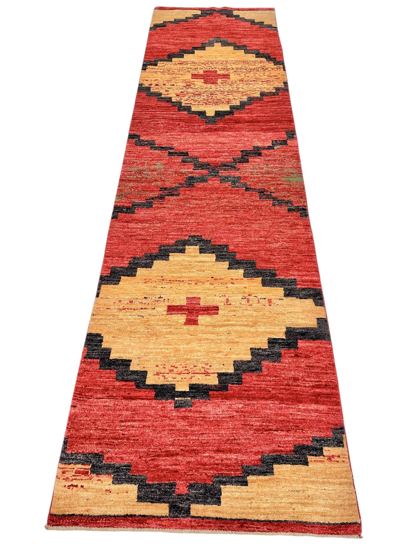 Afghan Navajo-Style Gabbeh (2'08"x9'09") red/gold