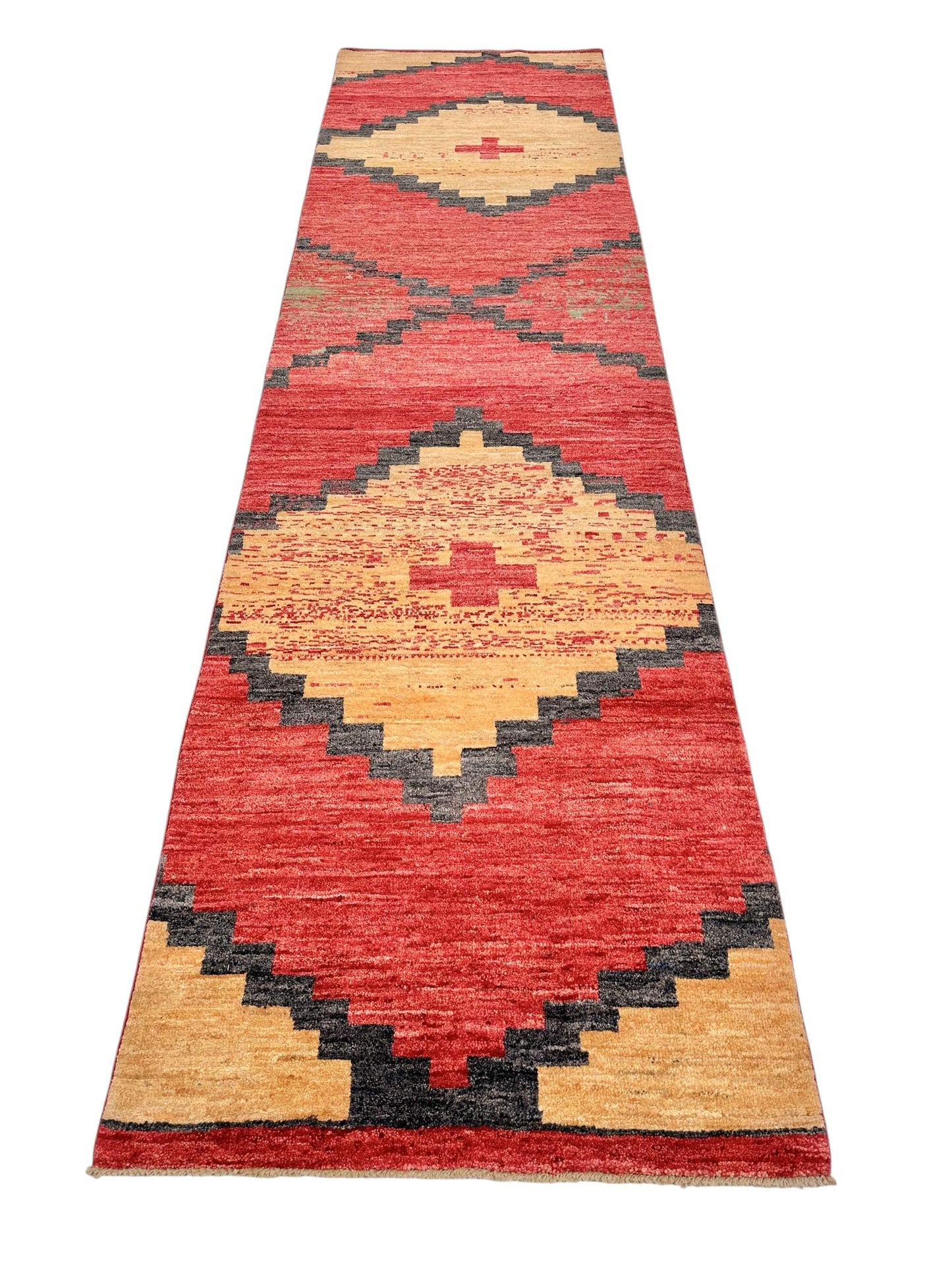 Afghan Navajo-Style Gabbeh (2'08"x9'09") red/gold