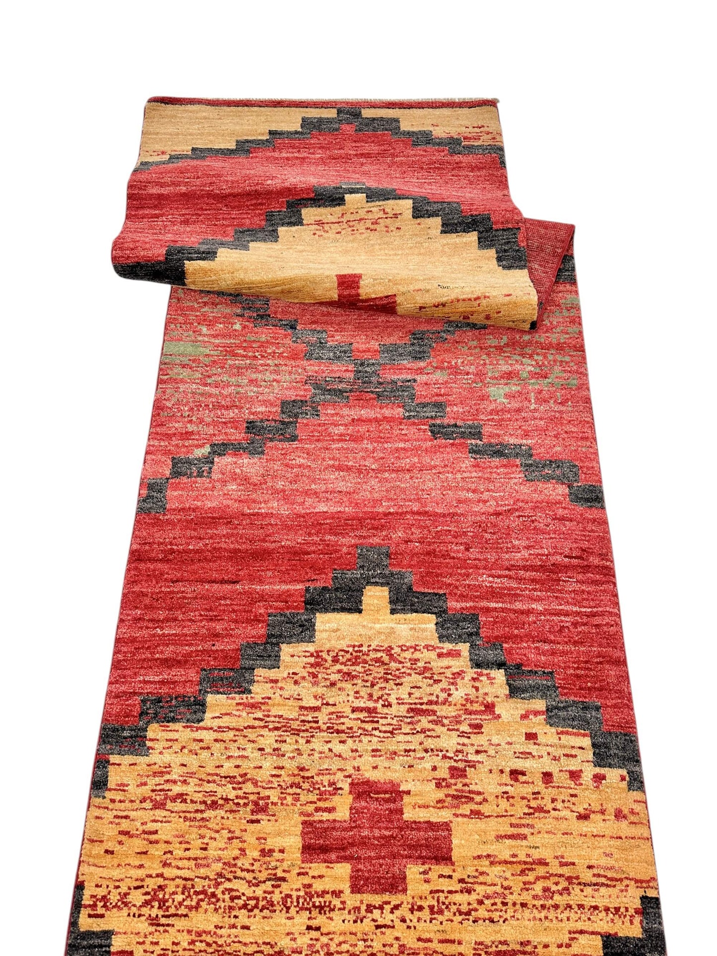 Afghan Navajo-Style Gabbeh (2'08"x9'09") red/gold