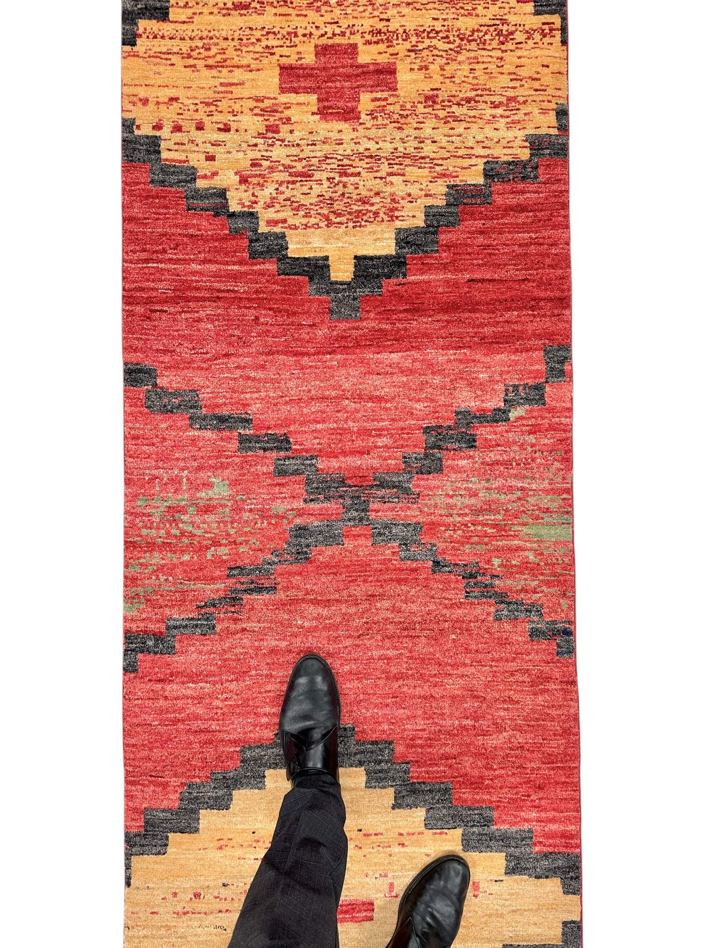 Afghan Navajo-Style Gabbeh (2'08"x9'09") red/gold
