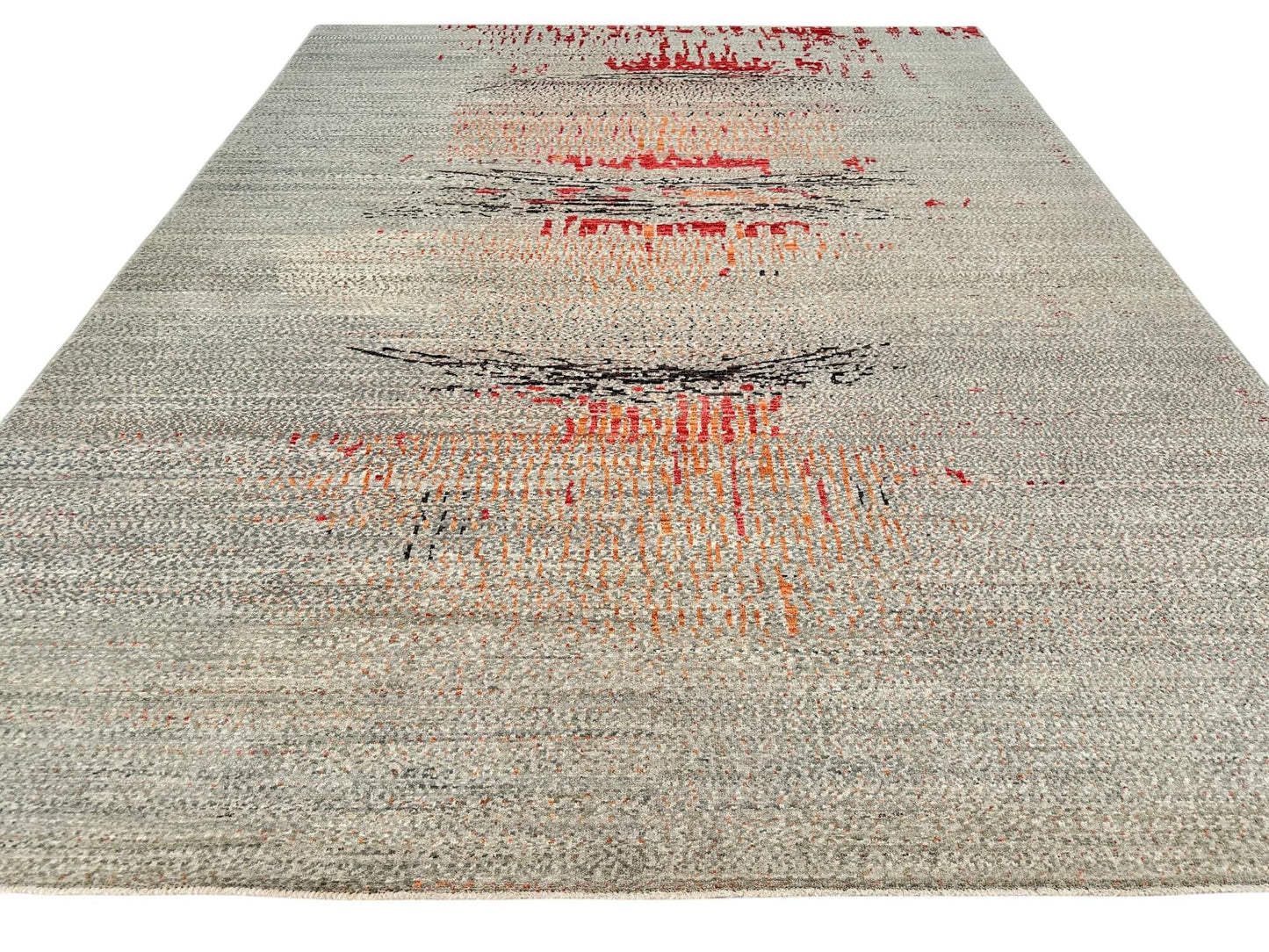 Modern Afghan Gabbeh (9x12) aqua/coral/copper