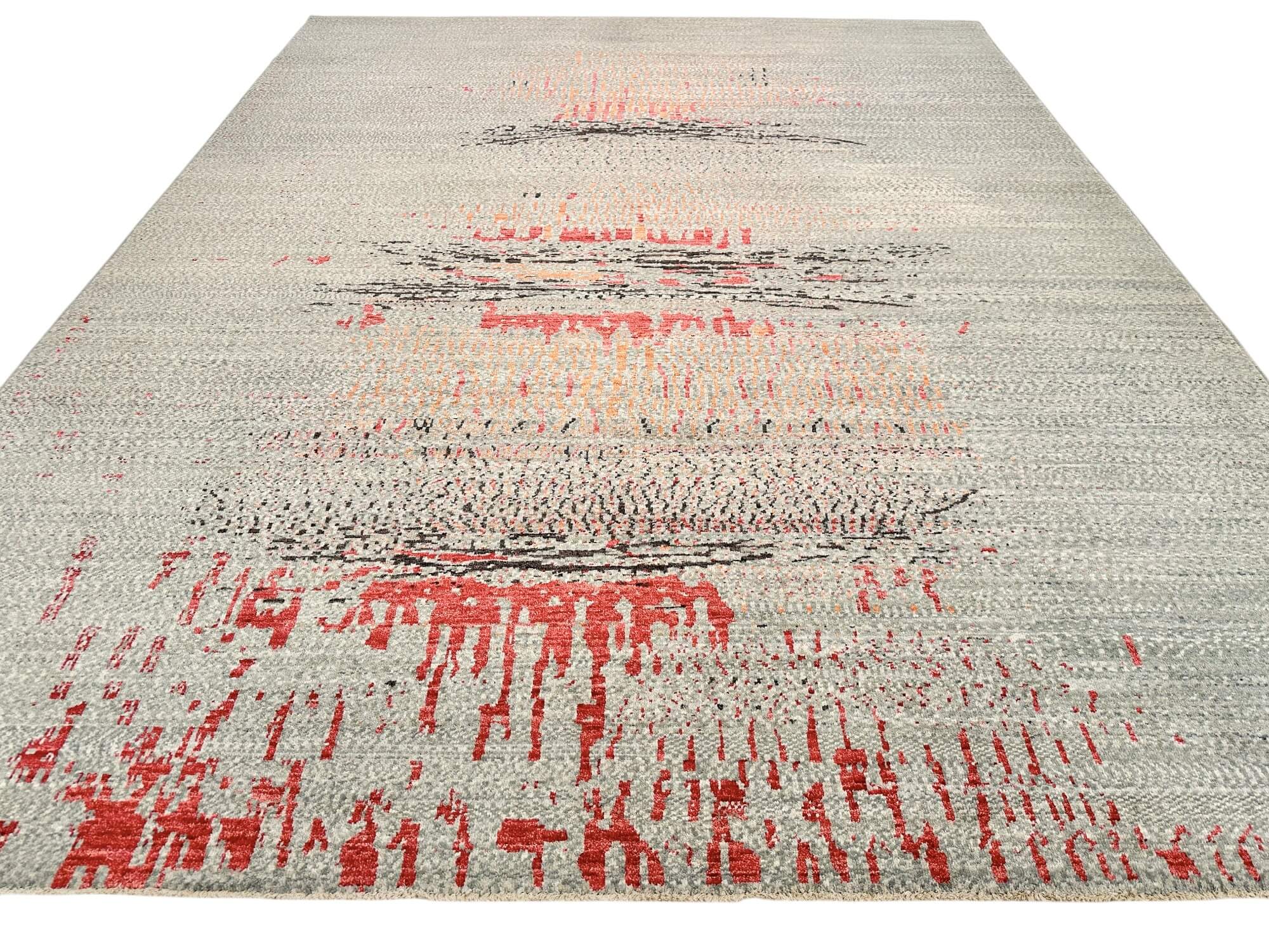Modern Afghan Gabbeh (9x12) aqua/coral/copper – Kirishian Rugs