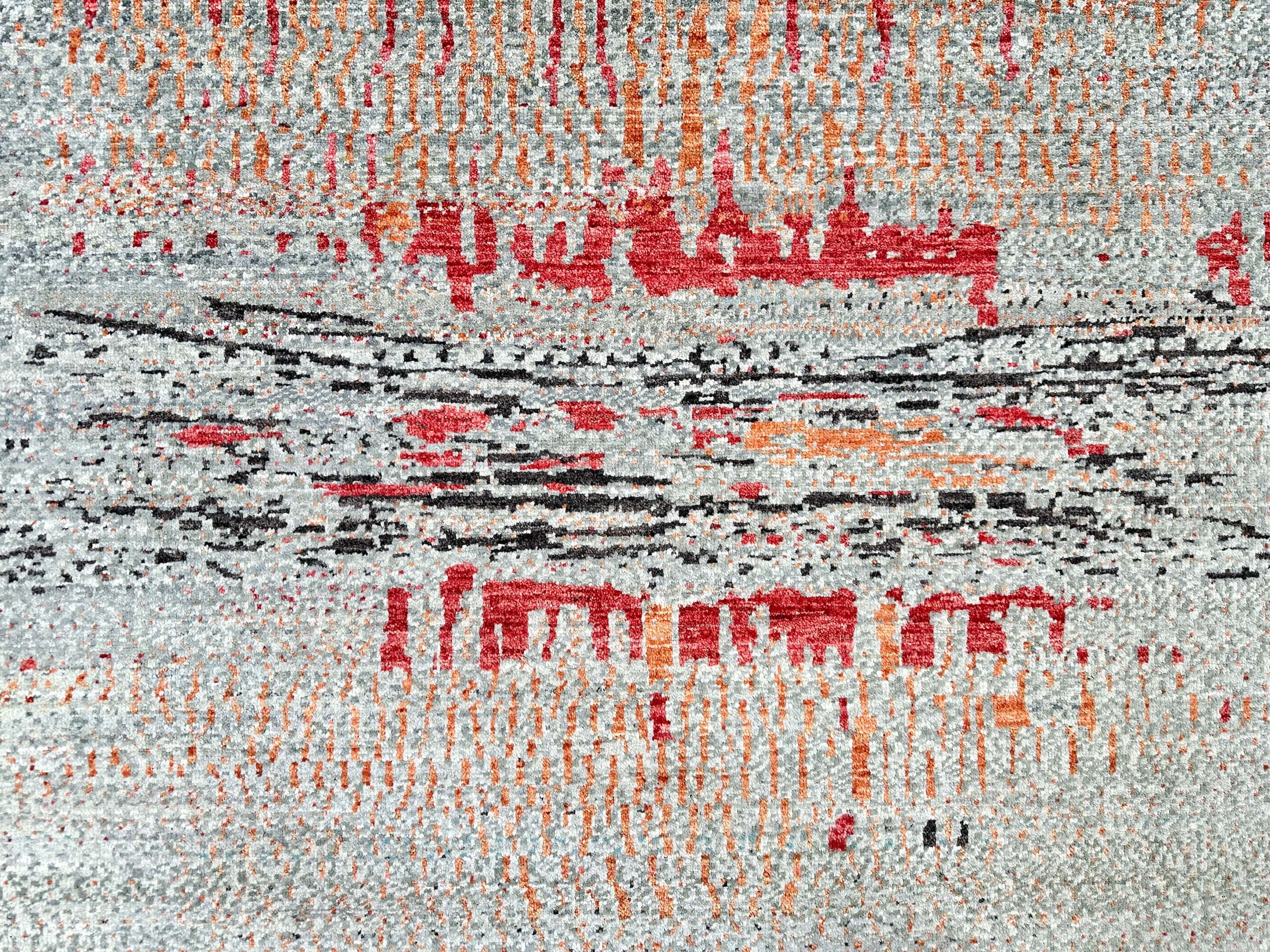 Modern Afghan Gabbeh (9x12) aqua/coral/copper – Kirishian Rugs