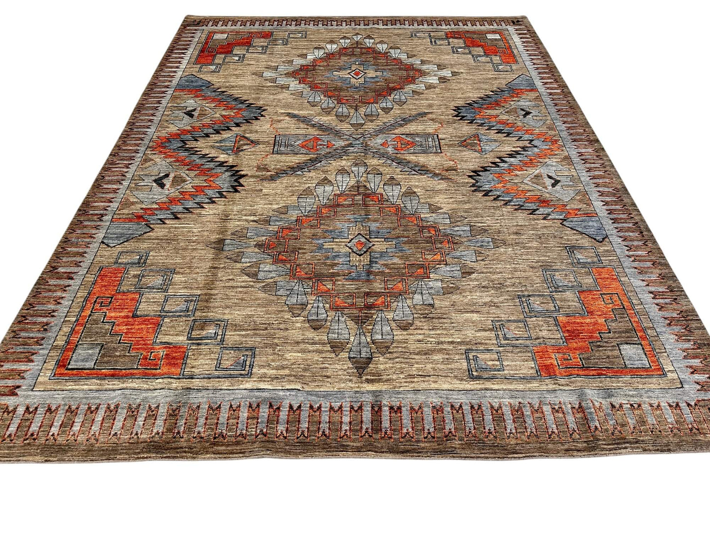 Afghan Navajo (7'10"x10'02") udyed/copper/lt.blue