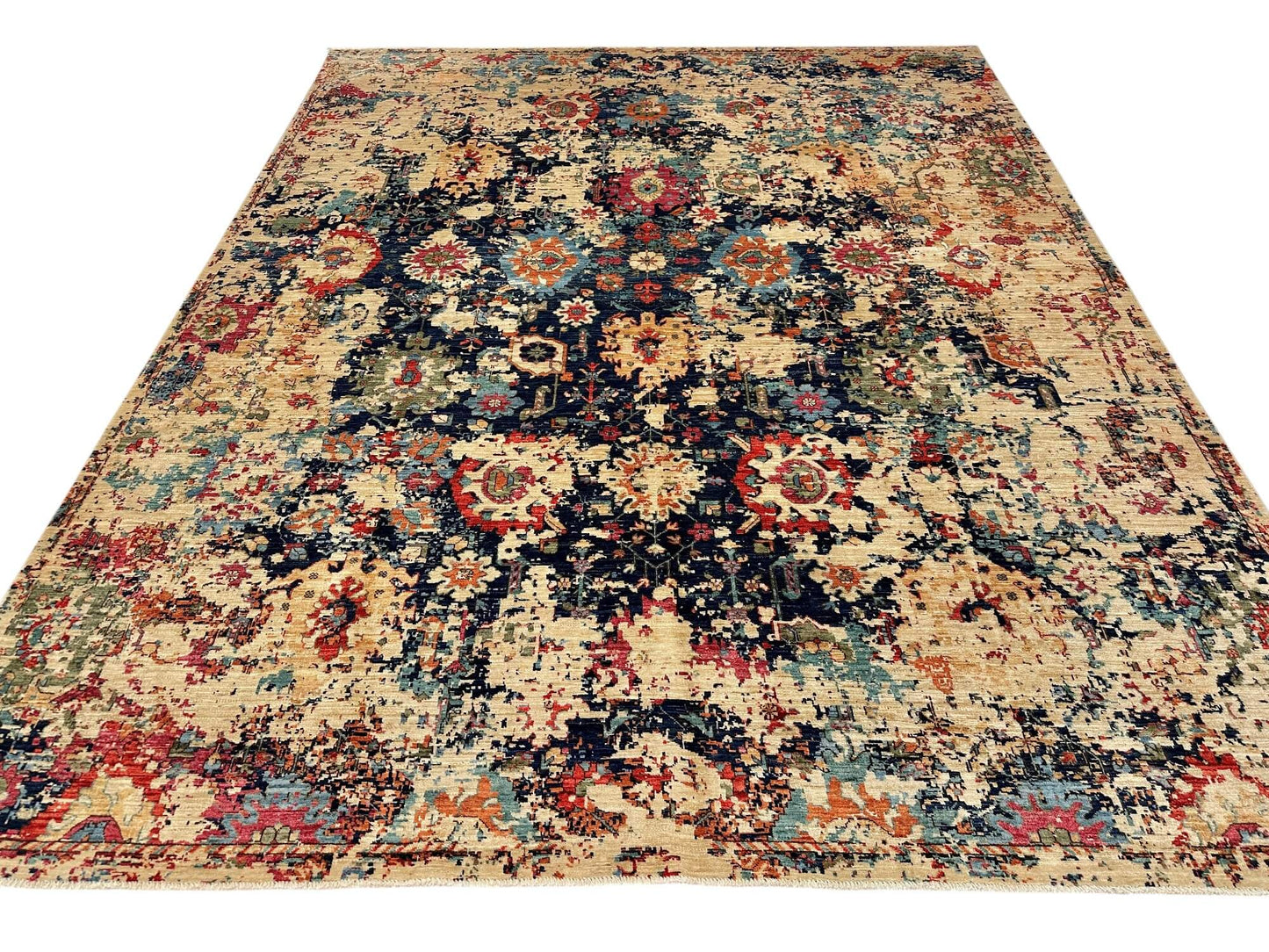 Faryab - 'Erased' Sultanabad (8'05"x10'05") indigo/multicolor