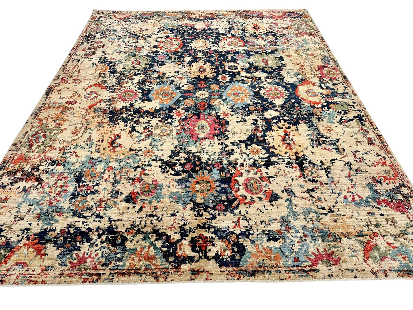 Faryab - 'Erased' Sultanabad (8'05"x10'05") indigo/multicolor