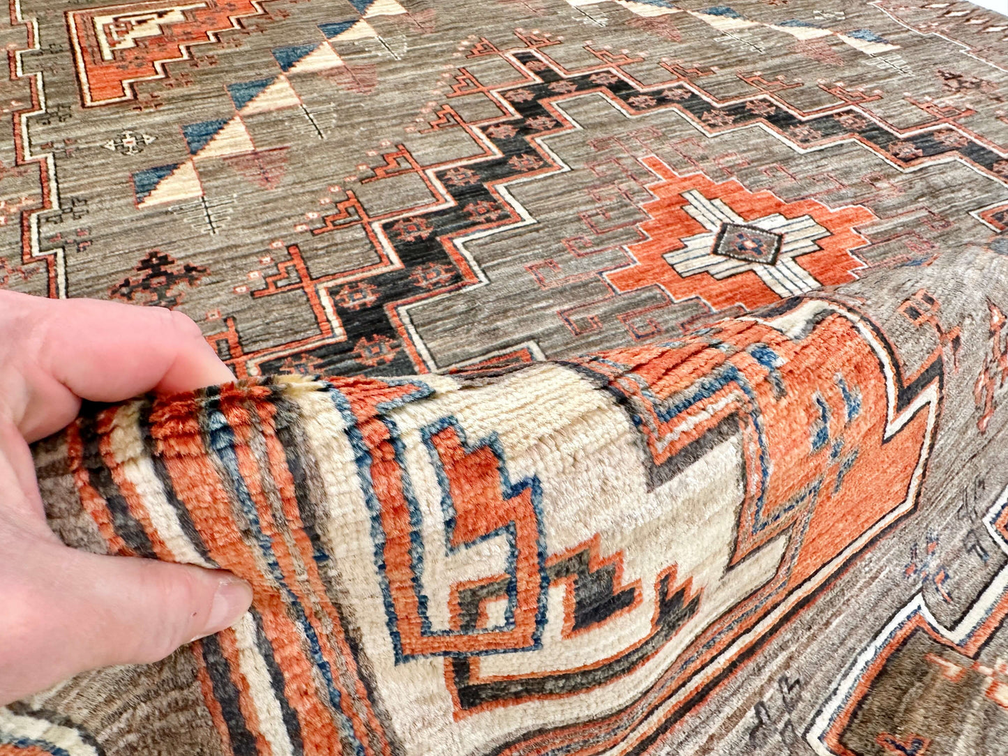 Afghan Navajo (5'10"x8'11") undyed/copper/lt.blue