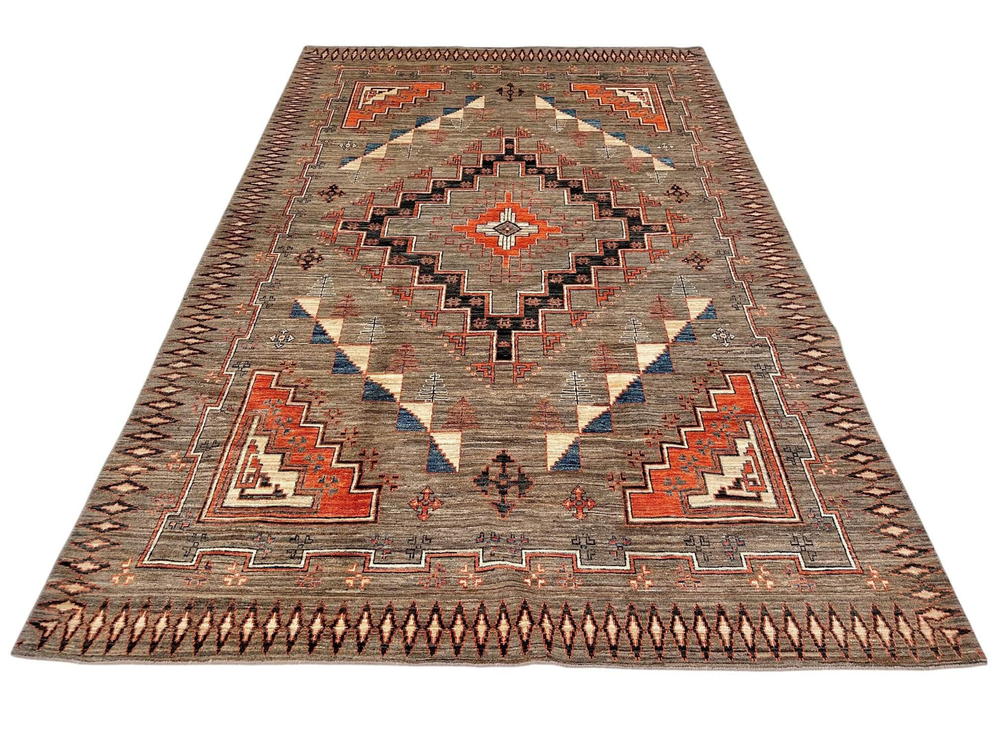 Afghan Navajo (5'10"x8'11") undyed/copper/lt.blue