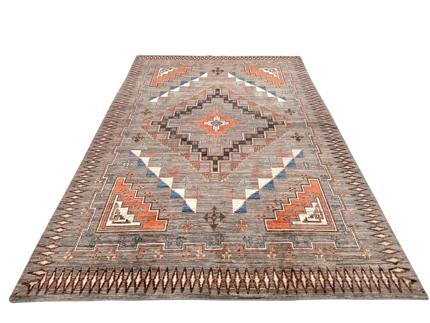 Afghan Navajo (5'10"x8'11") undyed/copper/lt.blue
