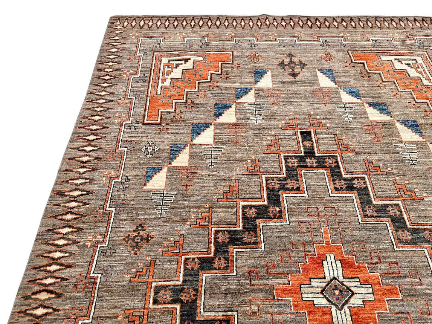 Afghan Navajo (5'10"x8'11") undyed/copper/lt.blue