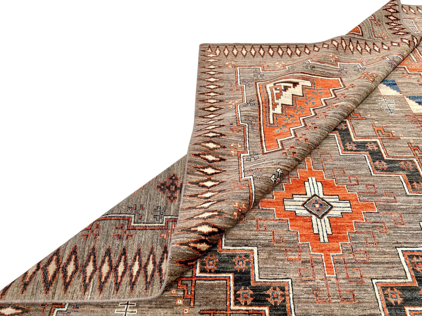 Afghan Navajo (5'10"x8'11") undyed/copper/lt.blue